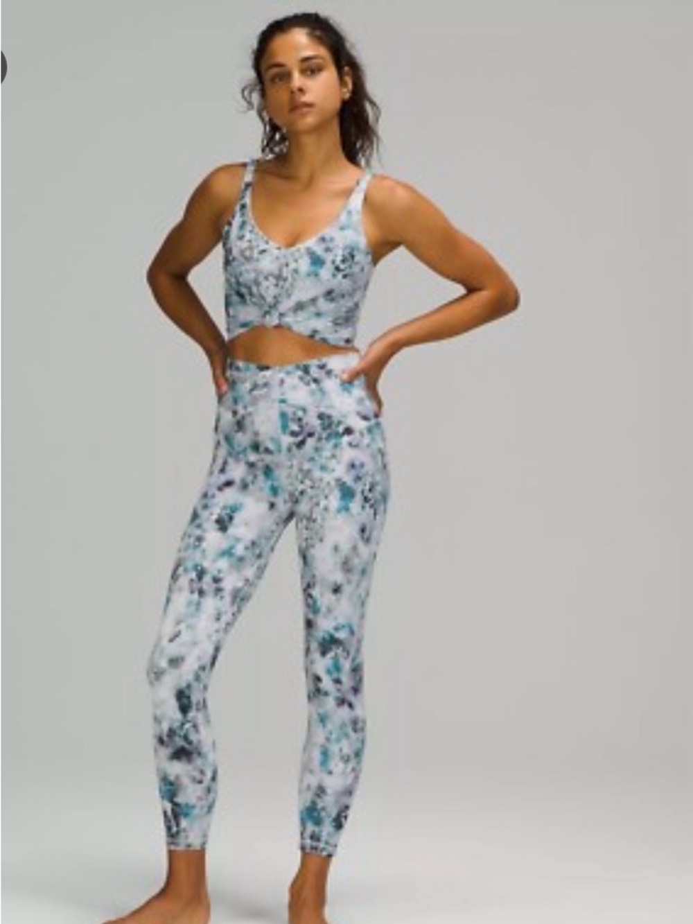 lululemon athletica Align Teal, Gray & White Floral Leggings & Cropped Tank Set
